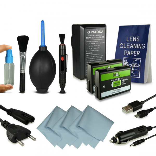 4in1 Power Kit + 2x Akku wie EN-EL14 + Profi Reinigungsset für Nikon D3100 | D3200 | D5100 | D5200 | P7000 | P7100 | P7700-37